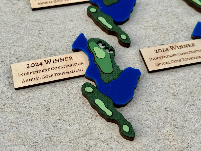 Magnetic Golf Tournament Trophies, Custom Pick the Hole! Yearly Travel Award + Fridge Minis for Yearly Winners