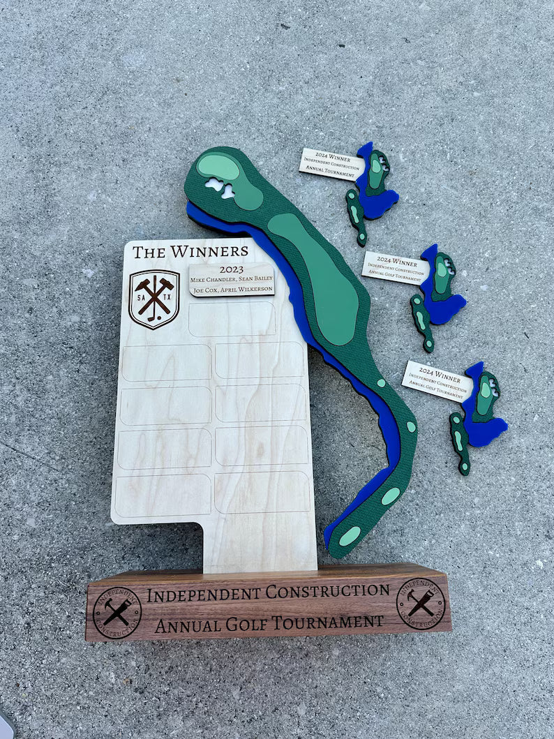 Magnetic Golf Tournament Trophies, Custom Pick the Hole! Yearly Travel Award + Fridge Minis for Yearly Winners
