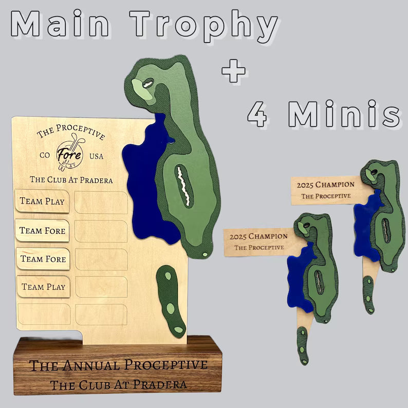 Custom Golf Tournament Trophy: Walnut & Maple, Replicated Hole Design. Unique for Annual Golf Trips