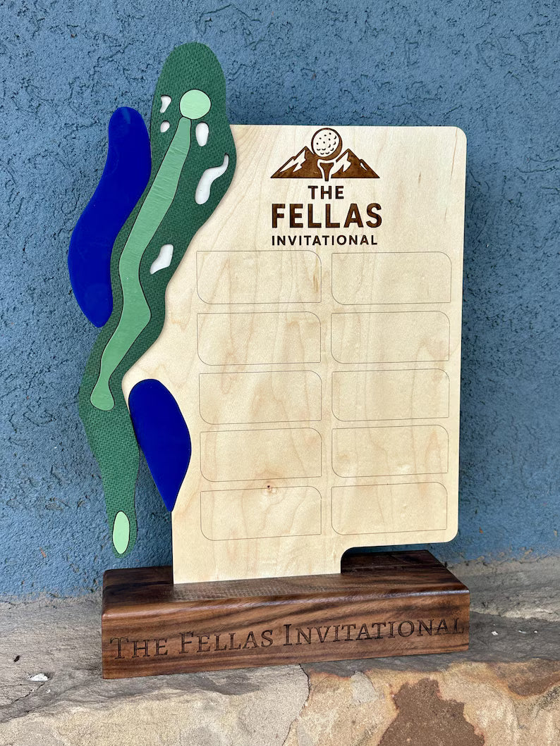 Custom Golf Tournament Trophy: Walnut & Maple, Replicated Hole Design. Unique for Annual Golf Trips