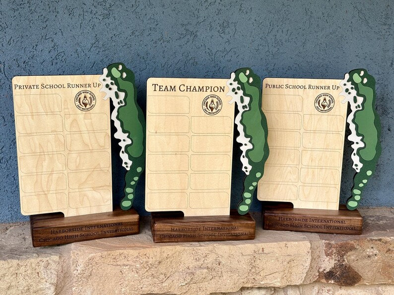 Custom Golf Tournament Trophy: Walnut & Maple, Replicated Hole Design. Unique for Annual Golf Trips